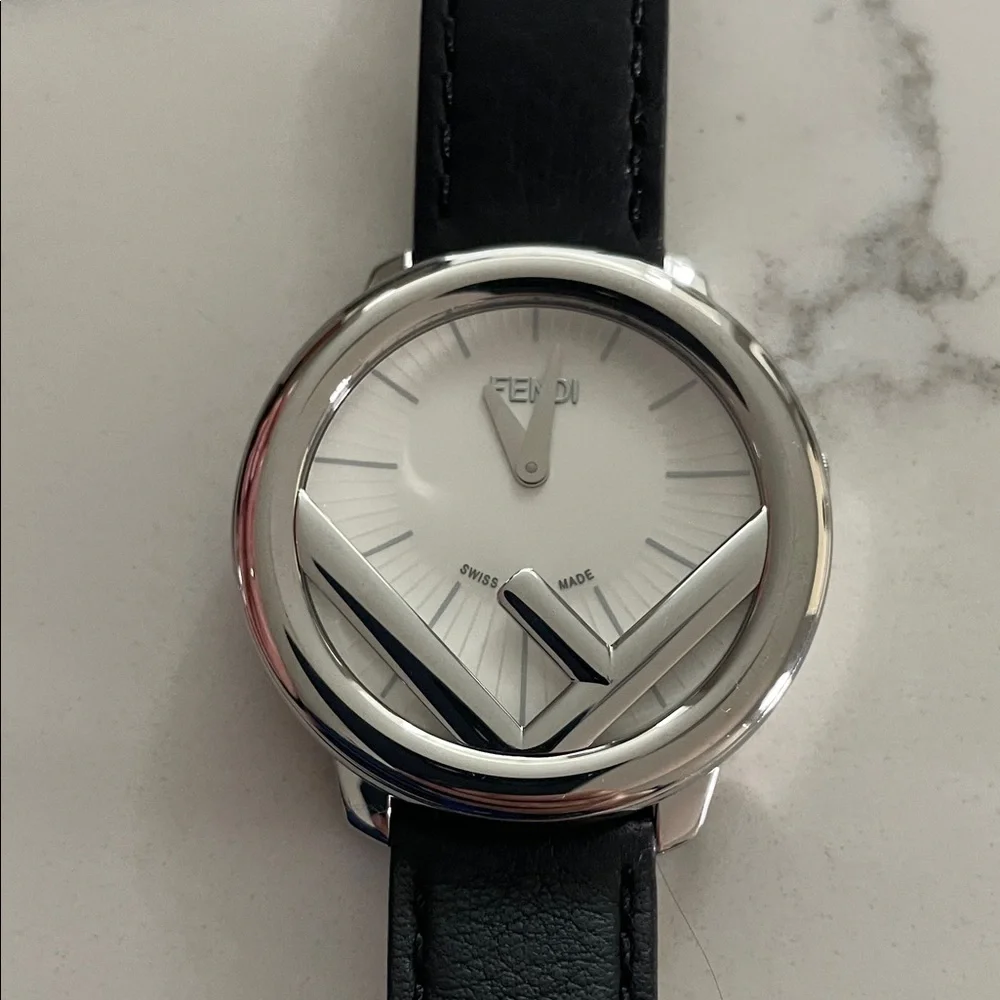 Fendi Monochrome Watch with Logo Detail and Black Leather Strap (36mm) - Picture 9 of 12